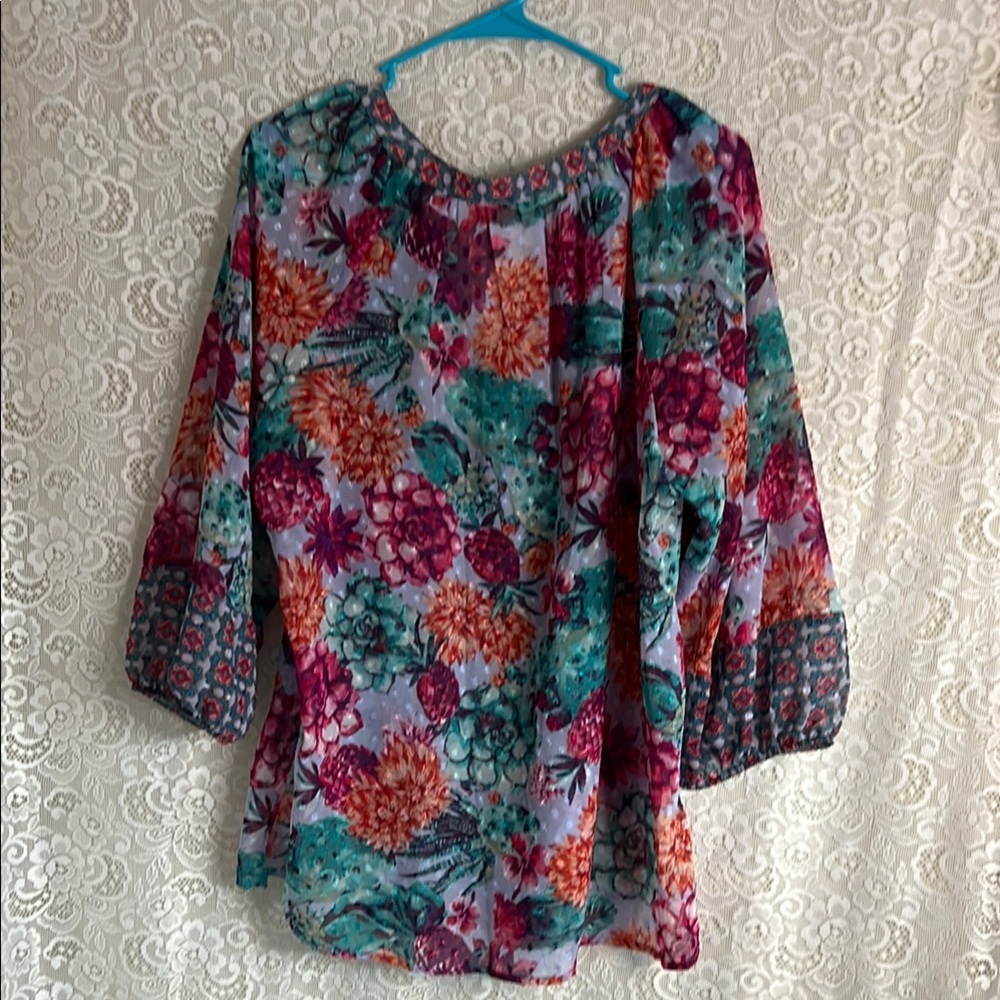 Anthropology Fig and Flower shear Colorful Floral Blouse XL - Picture 4 of 4
